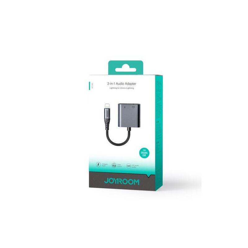 Joyroom Adapter Dac 2-In-1 Lightning To Type-C/ 3.5mm Mini Jack, 2.4a, 0.12m, Black (Sy-L01)