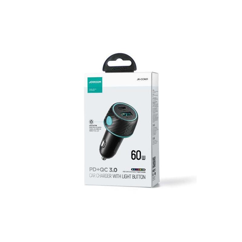 Joyroom Car Charger U+C, Qc 3.0, Pd, 60w, Rgb, Black (Jr-Ccn01)