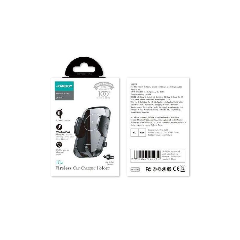 Joyroom Car Mount Wireless Charger (Air Outlet Version) 4.5 - 6.8 Inch, 15w, Black (Jr-Zs241-Air)