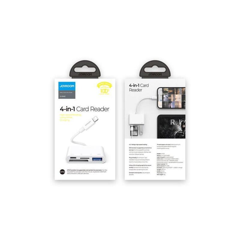 Joyroom Converter Hub Lightning (Male) To Usb Otg (Female) + Type-C (Female) + Card Readers (Sd,Tf), White (S-H142)