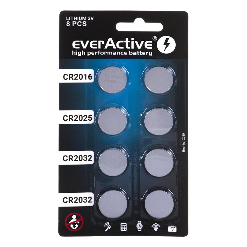 Juego De 8 Pilas De Litio Everactive 4 X Cr2032, 2 X Cr2025, 2 X Cr2016