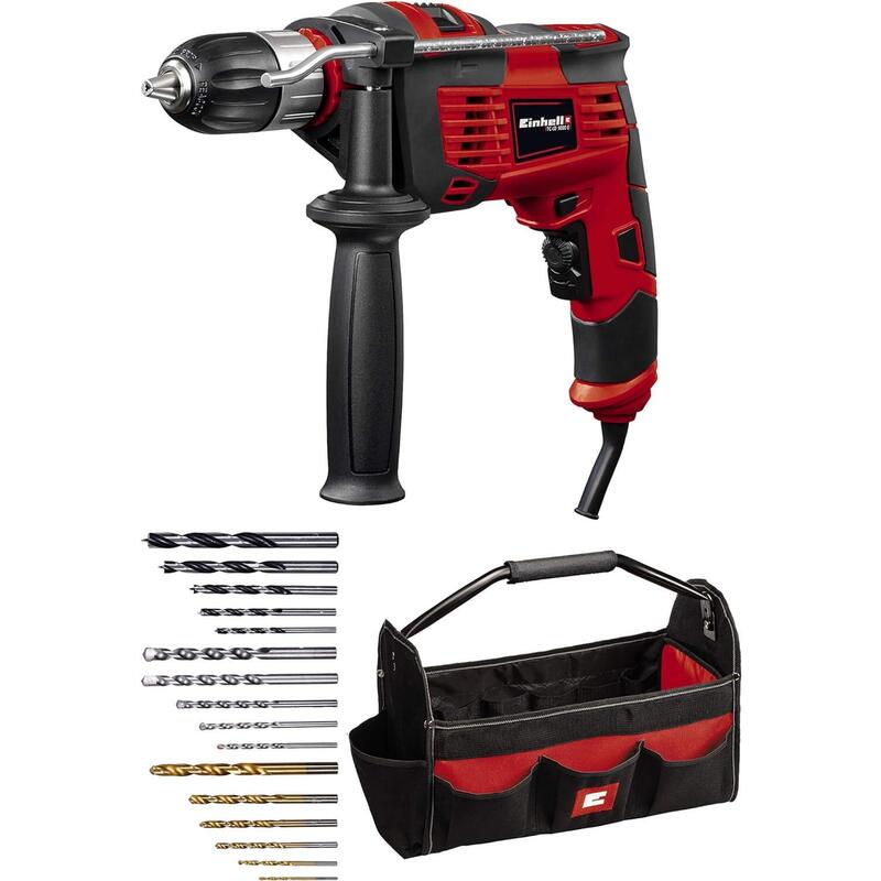 Juego De Taladro De Impacto Einhell Tc-Id 1000 E Kit (Rojo/Negro, 1.010 W, Bolsa De Herramientas, Juego De Brocas De 16 Piezas)