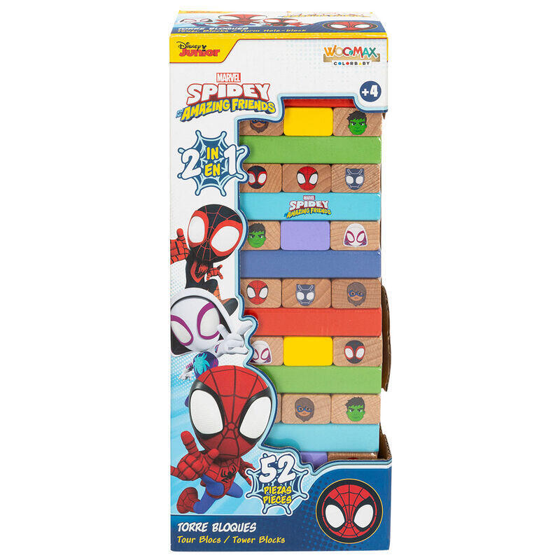 Juego Torre Bloques + Domino Madera Spidey Marvel