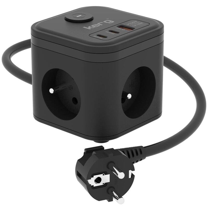 Kerg Smart  Enchufe Multiple De 3 Tomas + Cargador Usb-A+Usb-C 1,5 M 3×1,5 Mm2 H05vv-F 16 A/250 V