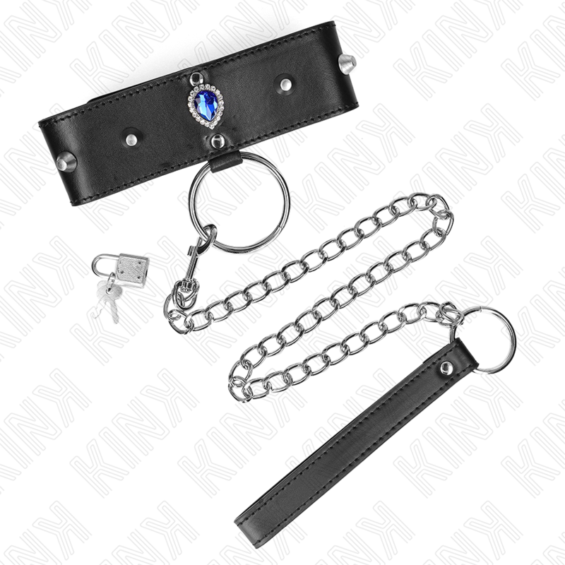Kink - Collar Con Correa 65 Cm Con Diamantes Azules Ajustable 36-43 Cm X 5 Cm