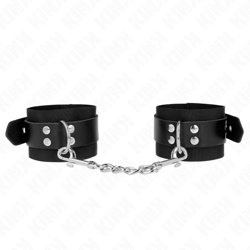 Kink - Muñequeras De Nylon Negro Con Correa Cuero Negro Ajustable 19-29 Cm X 5.1 Cm