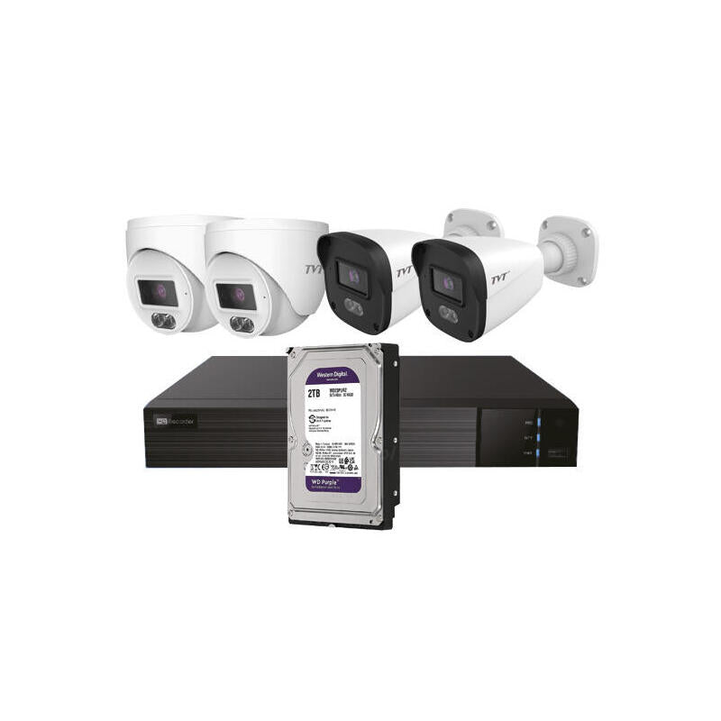 Kit Cctv Ip Nvr 4ch Poe + 2 Domos 4mp 2.8mm + 2 Bullets 4mp 2.8mm + Hd2tb