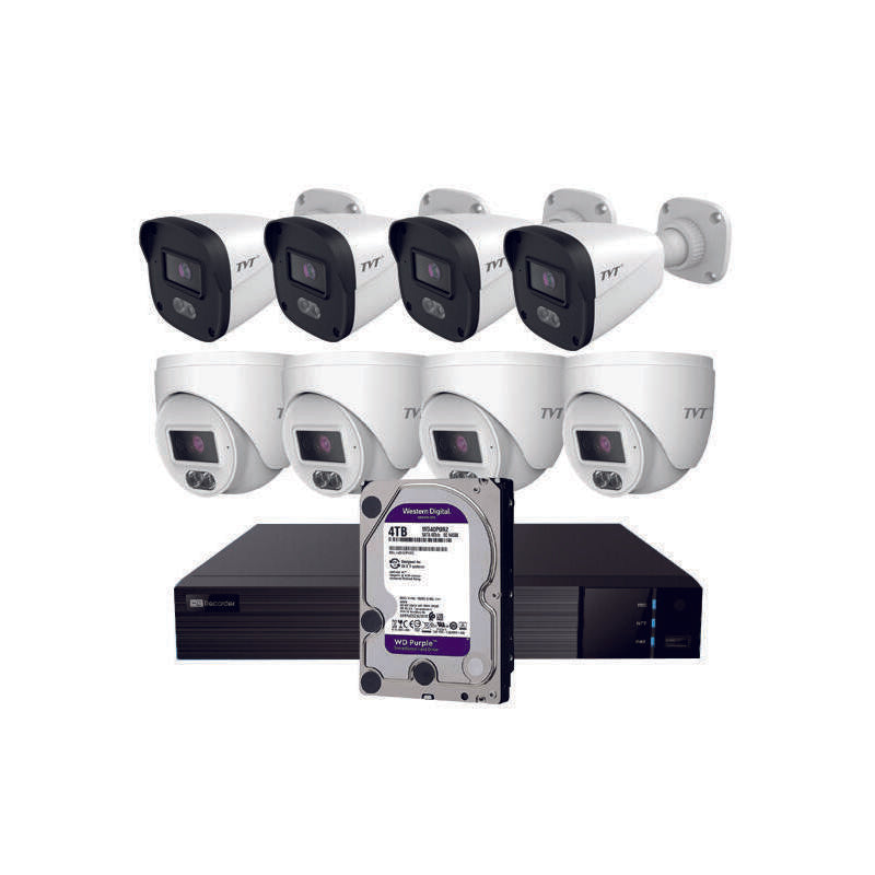 Kit Cctv Ip Nvr 8ch Poe + 4 Domos 4mp 2.8mm + 4 Bullets 4mp 2.8mm + Hd4tb