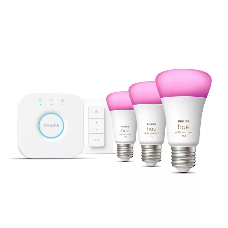 Kit De Bombillas Led Inteligente Philips Hue + Regulador + Bridge Casquillo E27 9w 1100 Lúmenes 2000k-6500k 3 Unidades