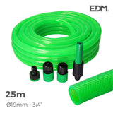 Kit Manguera Jardin Anti-Torsion Ø Interior 19mm Ø Exterior 25mm (3/4") - Rollo 25m Con Accesorios Edm