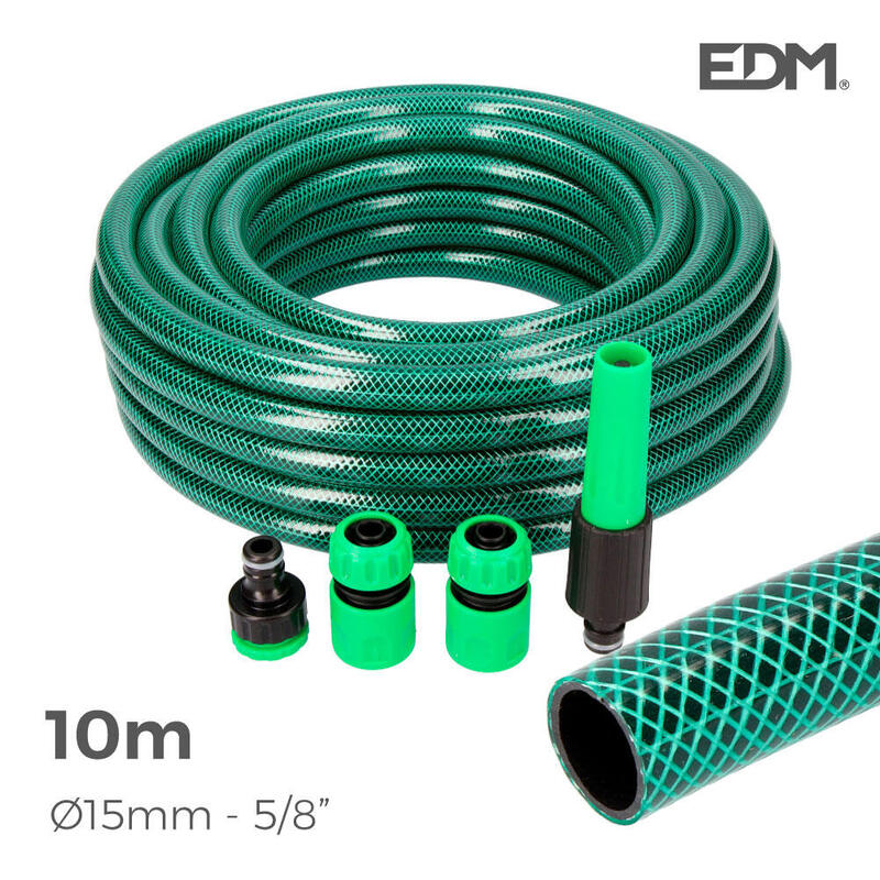Kit Manguera Jardin Basic Line Ø Interior 15mm Ø Exterior 19mm (5/8") - Rollo 10m Con Accesorios Edm