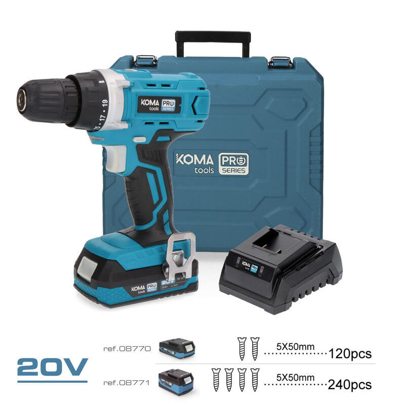 Kit Taladro Atornillador Con 71 Accesorios 20v Con Batería Y Cargador Koma Tools
