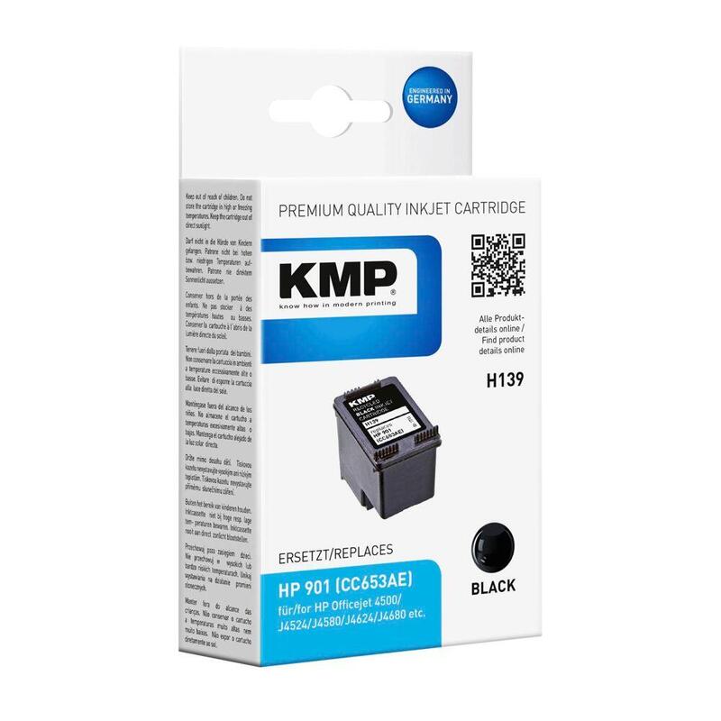 Kmp Patrone Hp Cc653ae Nr.901 Black 200 S. H139 Refilled