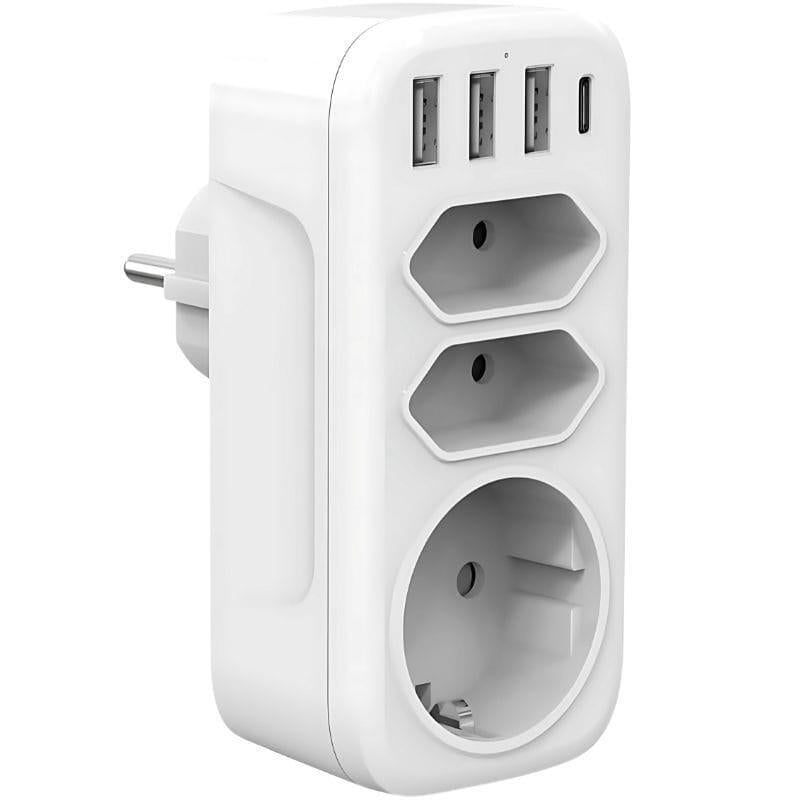 Ladrón De Enchufes 4000w 1x Tipo F 2x Tipo C 3x Usb-A 1x Usb-C
