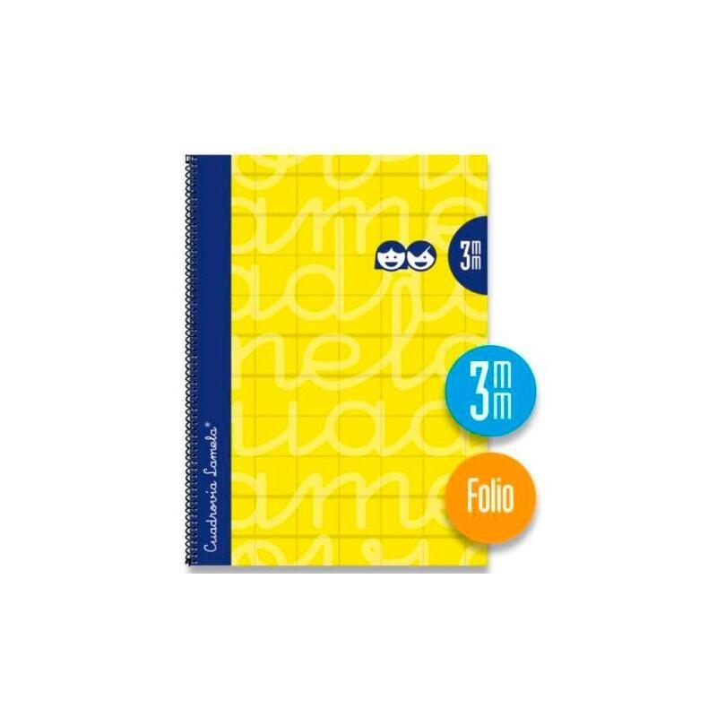 Lamela Cuaderno Espiral 80 Hojas Folio Cuadrícula 3x3 Con Margen Amarillo -Paquete 5u-