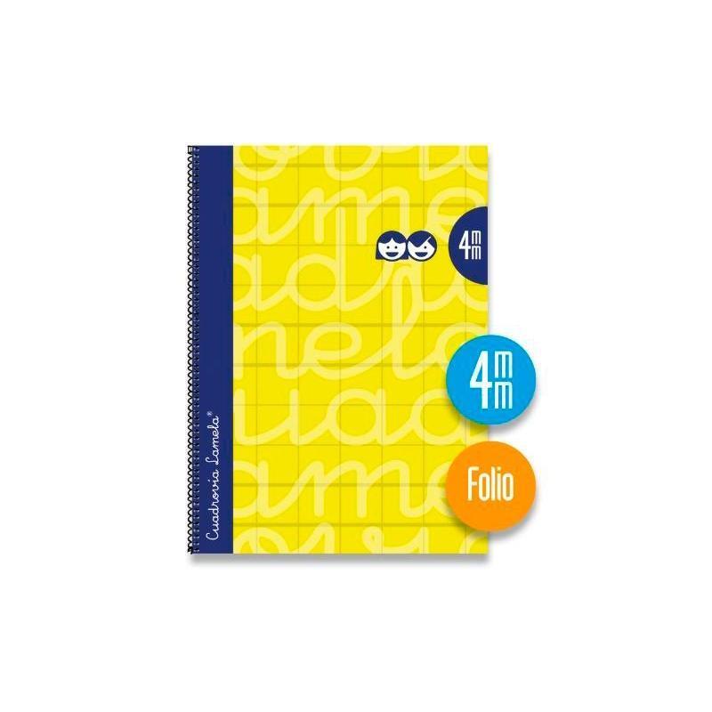 Lamela Cuaderno Espiral 80 Hojas Folio Cuadrícula 4x4 Con Margen Amarillo -Paquete 5u-
