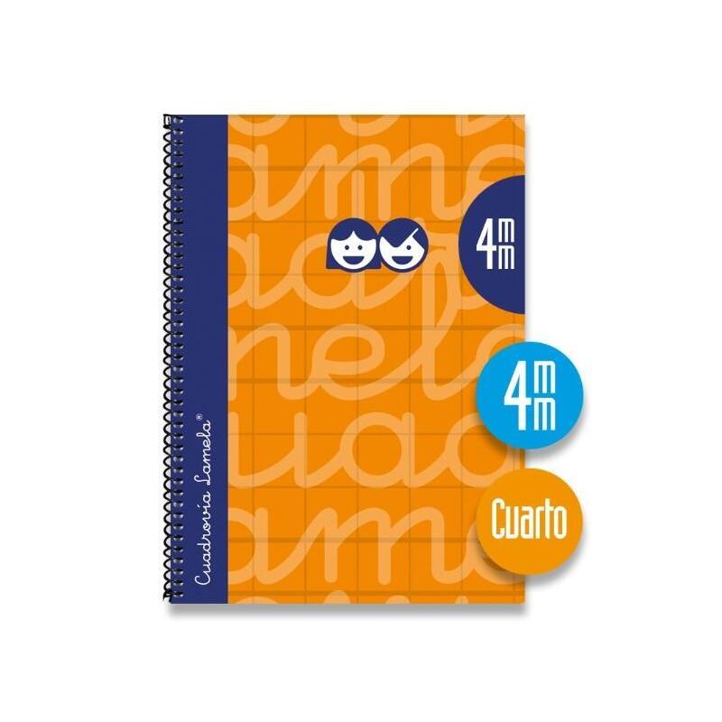 Lamela Cuaderno Espiral Cubierta Extradura 80h 4º Cuadrícula 4mm C/ Margen Naranja Pack -5u-