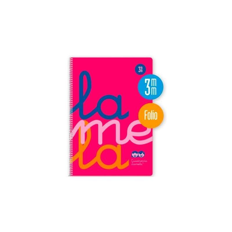 Lamela Cuaderno Espiral Cubierta Pp 80h Folio Cuadrícula 3mm C/Margen Rosa Fluor Pack -5u-