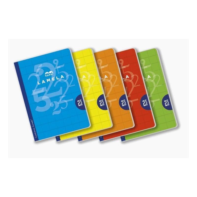 Lamela Libreta Grapada 50h A4 90gr C/M Cuadrícula 2,5mm Colores Básicos Surtidos -5u-
