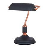 Lámpara De Mesa, E27, Tipo Banquero, Negra+Cobre; Base Ø185 Mm; 260 X 195 X 345 Mm