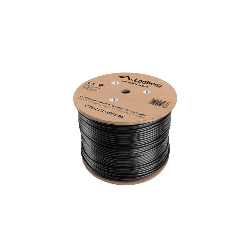 Lanberg Bobina Cable De Red Ftp Trenzado Exterior Cat. 6, 305m, Negro Lcf6-21cu-0305-Bk