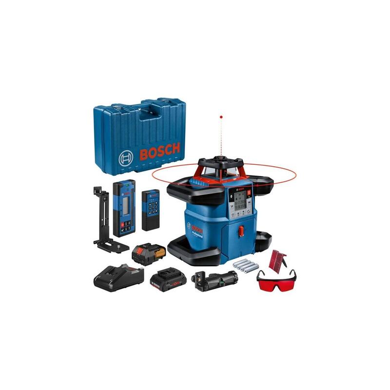 Láser Giratorio Inalámbrico Bosch Professional Grl 600 Chv Professional, 18 Voltios, Con Soporte Azul, Batería Procore18v 4,0 Ah, Estuche, Línea Láser Roja 0601061f00
