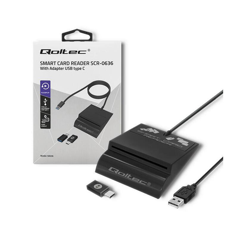 Lector De Tarjetas Externo Qoltec 50636 Intelligent Smart Id Chip Card Reader Scr0636 Usb Type C