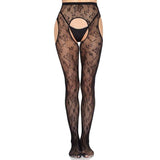 Leg Avenue - 1967 Medias De Liguero Con Red De Flores Negro - Talla Única