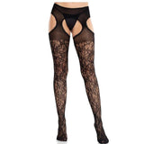 Leg Avenue - Medias De Encaje Floral Con Ligas Unidas Negro