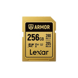 Lexar 256gb Professional Armor Gold Sdxc Uhs-Ii Cards,  Up To 280mb/S Read 210mb/S Write C10 V60 U3,Stainless Steel Casing, Ip68