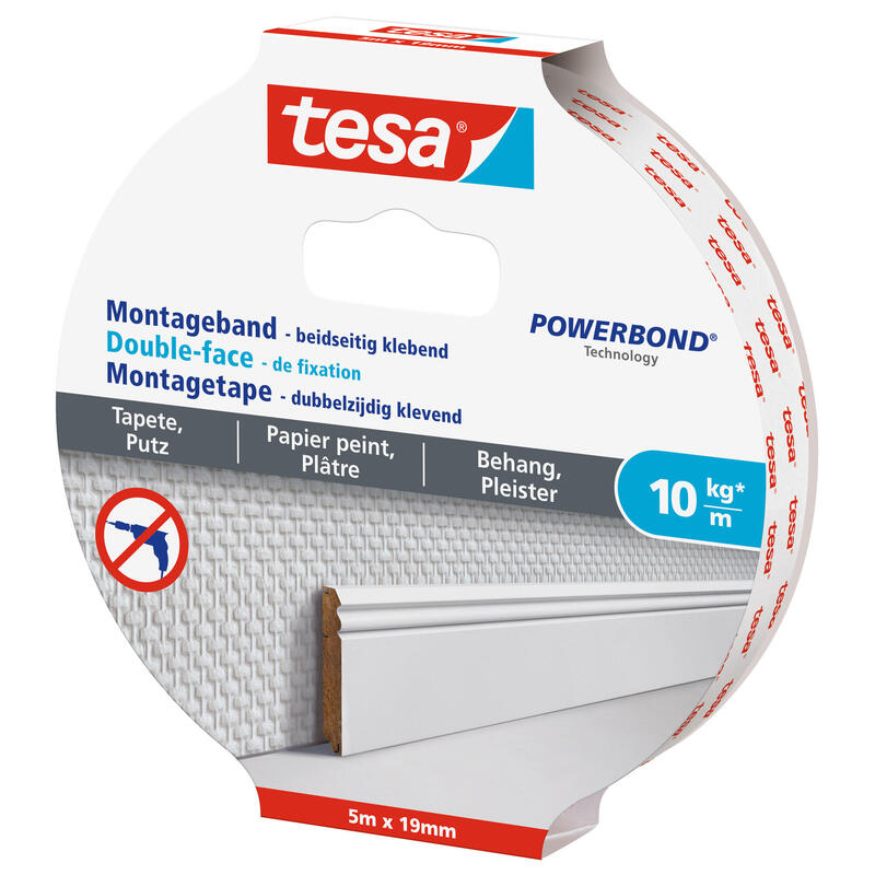 Línea De Montaje Tesa, 5m X 19mm, Para Papel Pintado Y Yeso, Hasta 10kg/M, Blanco