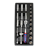 Llave De Carraca Y Vasos 3/8 Pulg, Juego 23 Piezas, Métrico