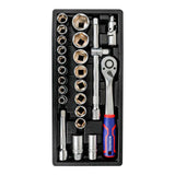 Llave De Carraca Y Vasos ½ Pulg, Juego 24 Piezas, Métrico