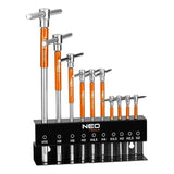 Llaves De Vaso Con Mango En T 210 Mm, Juego De 10 Piezas Con Soporte Neo Tools