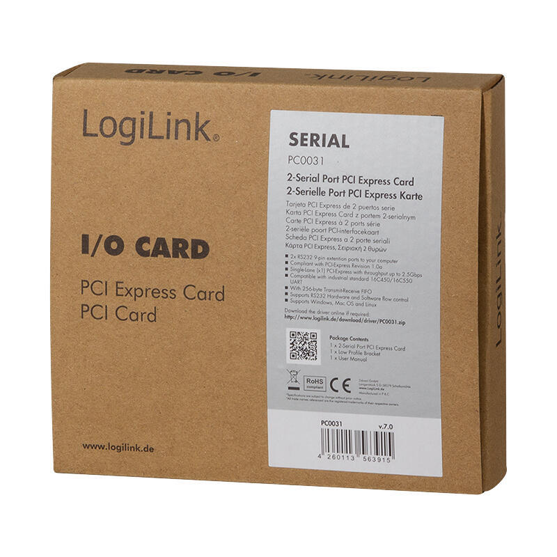 Logilink Pc0031 Tarjeta Pcie Serie 2x Puertos