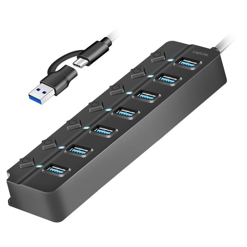 Logilink Usb 3.0 Hub, 7-Port, W Switch For Each Port, Black