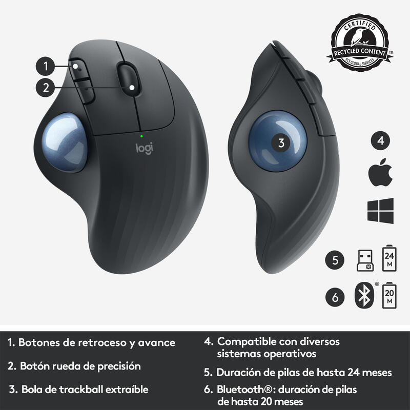 Logitech Raton Vertical Mx Ergo M575 Grafito Inalambrico