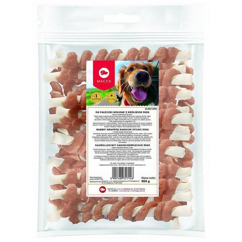 Maced Rabbit Wrapped Rawhide Sticks - Masticable Para Perros - 500 G