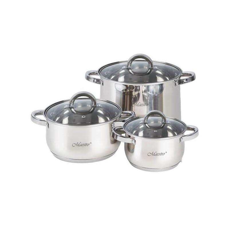 Maestro Mr-2120-6l Batería De Cocina Acero Inoxidable, 6 Piezas, Inducción, 3 Cacerolas, 3 Tapas De Cristal