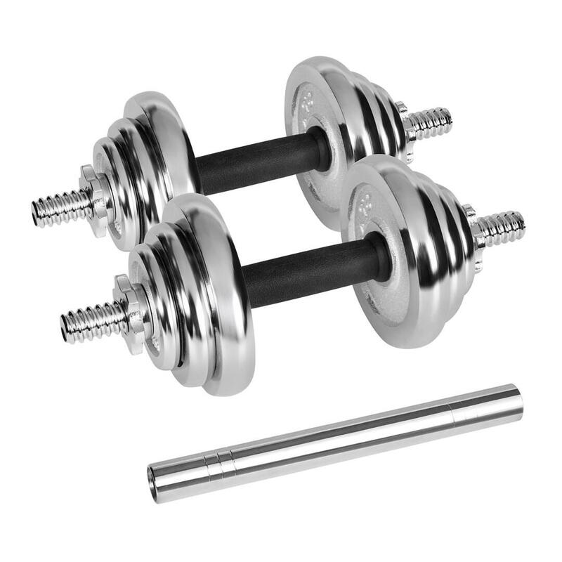 Mancuernas Ajustables Rebel Active Cromadas En Estuche De 20 Kg Con Barra
