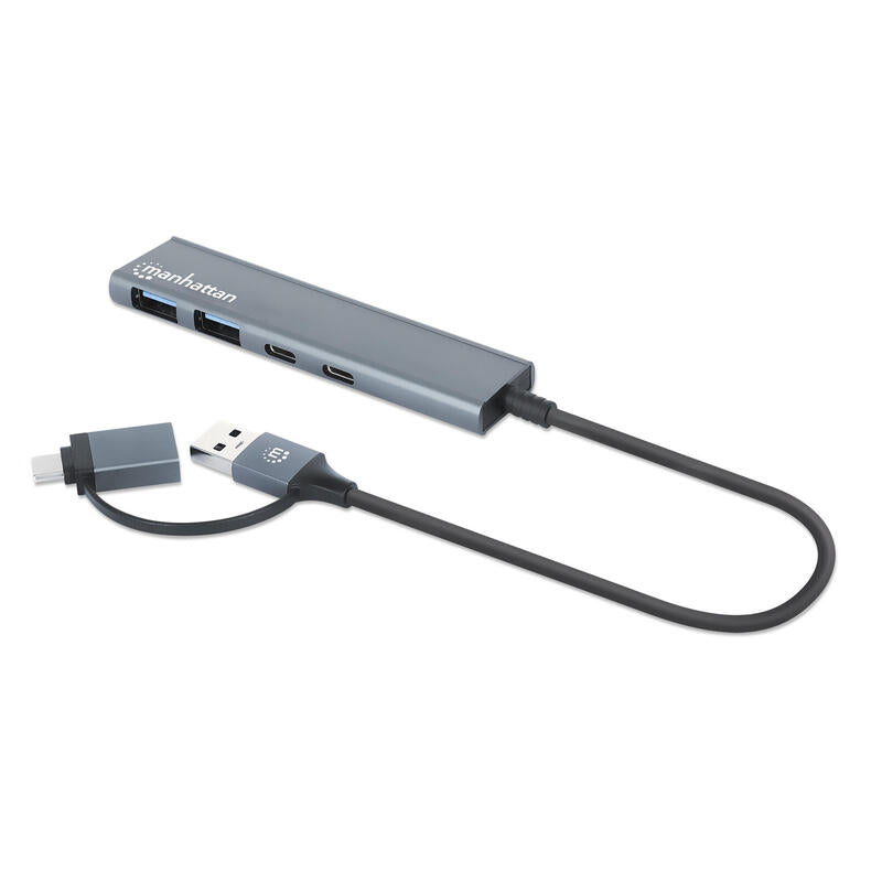 Manhattan 181075 Hub De Interfaz Usb 3.2 Gen 1 (3.1 Gen 1) Type-A + Type-C 5000 Mbit/S Gris