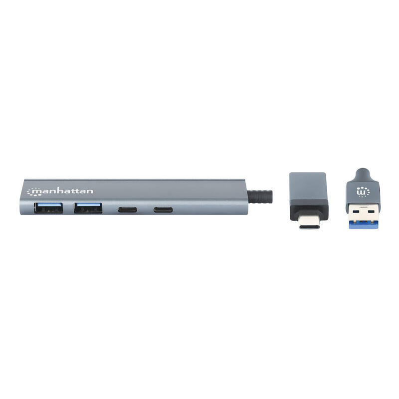Manhattan 181075 Hub De Interfaz Usb 3.2 Gen 1 (3.1 Gen 1) Type-A + Type-C 5000 Mbit/S Gris