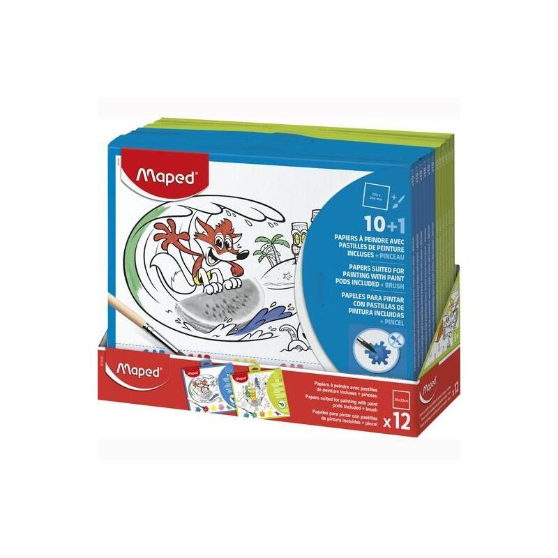 Maped 10 Papeles Para Pintar Con Pastillas De Pintura + Pincel Colores Surtidos
