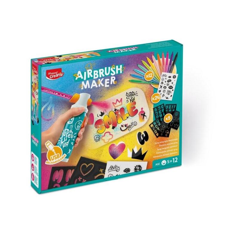Maped Airbrush Maker Kit De Aerografo Para Niã±Os Facil De Usar Con Rotuladores Maped Jungle + Pack De Recambios - Para