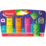 Maped Kawaii Pack Con 4 Mini Marcadores Fluorescentes Neon - Divertidos Diseños Kawaii - Trazo De 1 A 5mm - Ideal Para