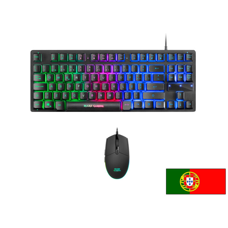 Mars Gaming Mcptklpt Teclado Usb Portugués Negro Marsgaming Mcptkl Combo 2in1 Rgb, H-Mech Tkl Keyboard, 3200dpi Mouse, Portuguese