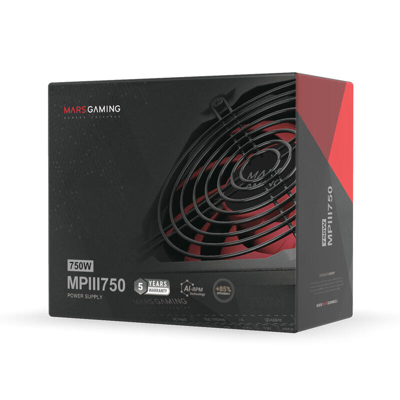 Mars Gaming Mpiii750 Fuente Alimentación Pc 750w Atx 85% Eficiencia 5 Años Garantía