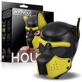 Máscara De Perro De Neopreno Con Hocico Extraíble Negro Y Amarillo Talla L