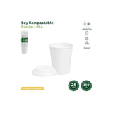 Maxi Products Vaso 350cc Cartón Tapa Drink Blanco Pack 25 Ud
