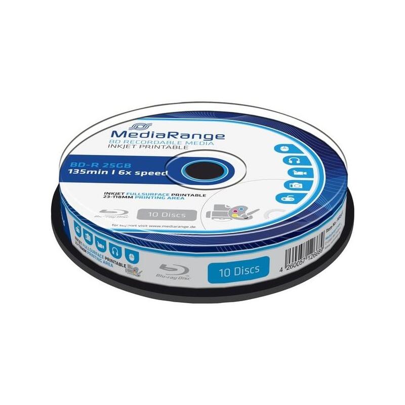 Mediarange Bd-R 25 Gb, Blu-Ray Vírgenes (6x, 10 Piezas, Imprimible)
